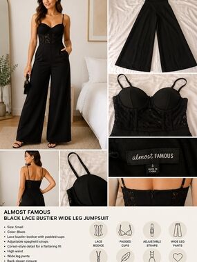Almost Famous Black Lace Bustier Wide-Leg Jumpsuit